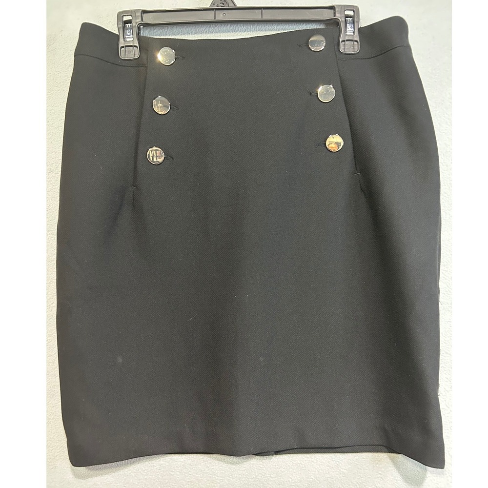 H&M Black Double Button Detail‎ Pencil Skirt Womens Size 12